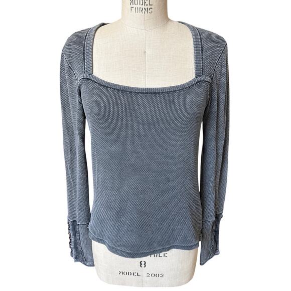 Free People Gray Squareneck Thermal Long Sleeve Shirt Size XL XLarge - Picture 1 of 6